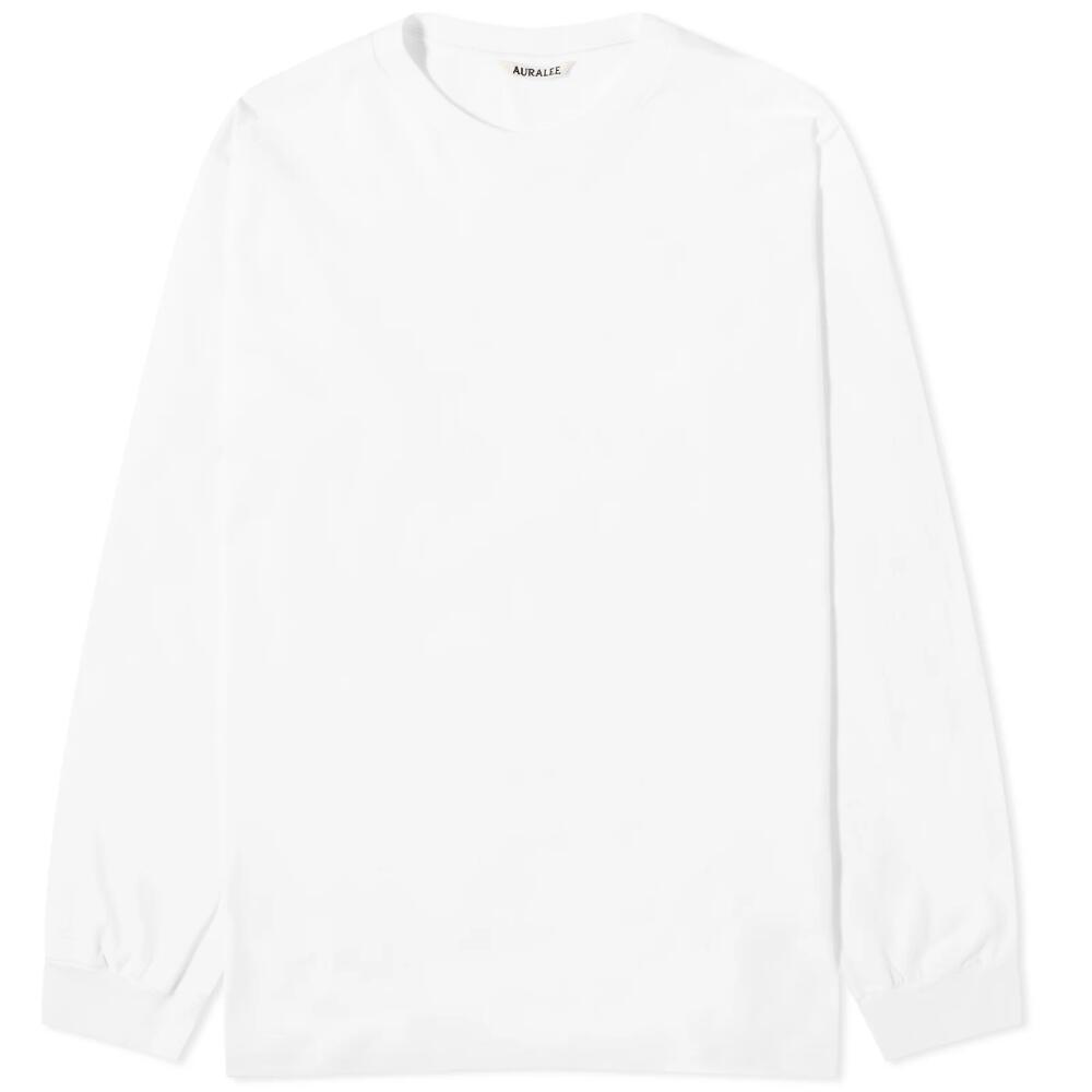 Auralee Men's Long Sleeve Luster Plaiting T-Shirt in White Cover