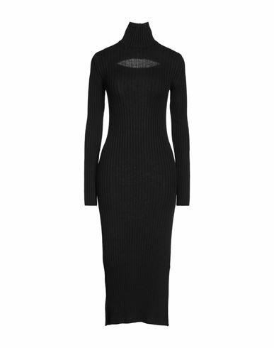 Msgm Woman Midi dress Black Wool, Acrylic Cover