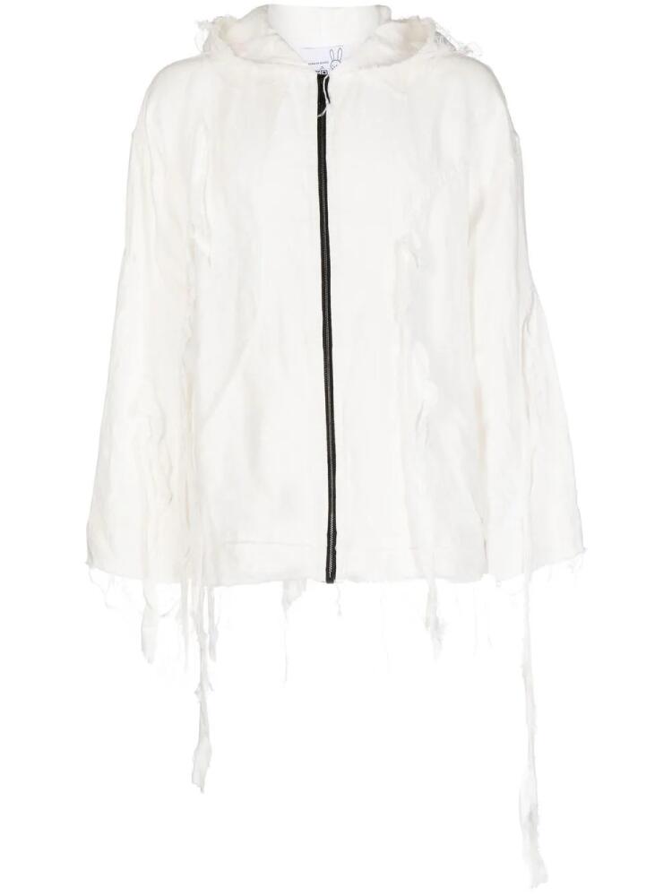 Natasha Zinko distressed zip-fastening hoodie - White Cover