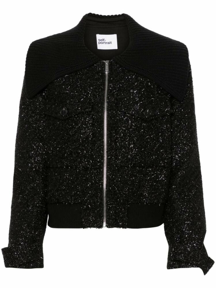 Self-Portrait bouclé bomber jacket - Black Cover