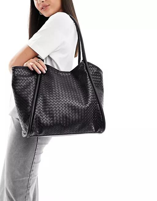 ASOS DESIGN weave tubular tote bag in black Cover