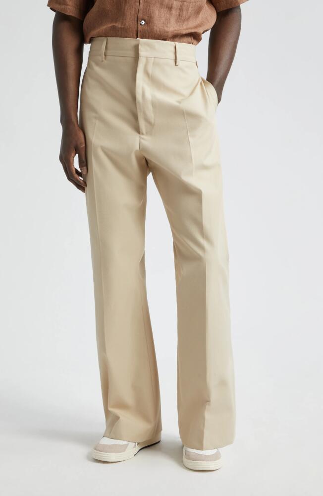 Palm Angels Flare Leg Pants in Beige Black Cover