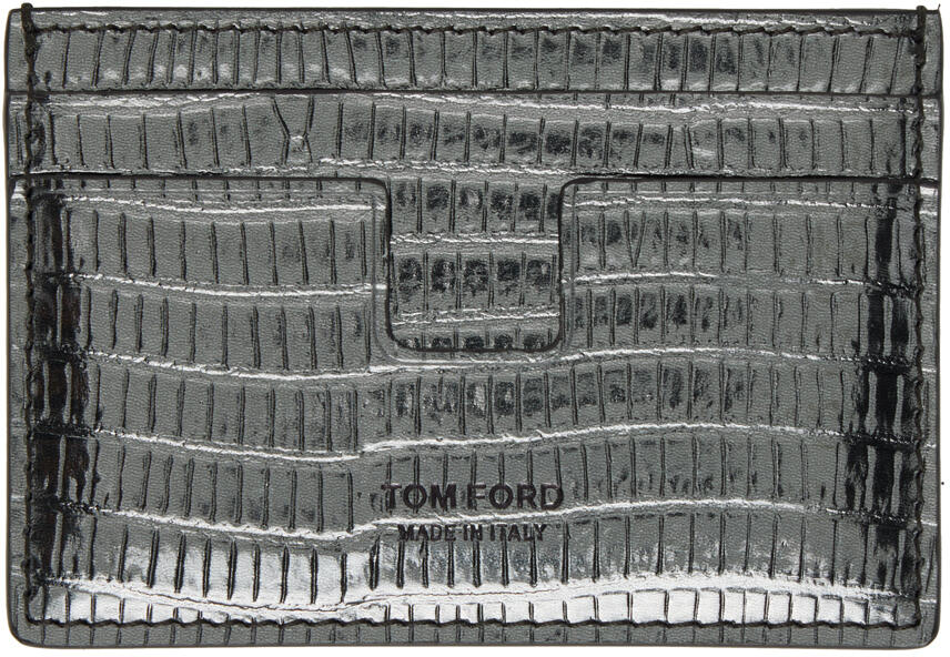 TOM FORD Silver Leather Card Holder Cover