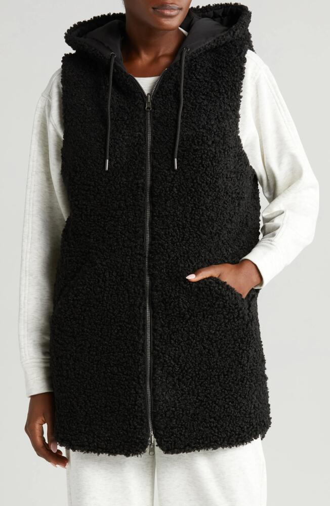 Zella Cozy Insulated Hooded Faux Shearling Reversible Vest in Black Cover