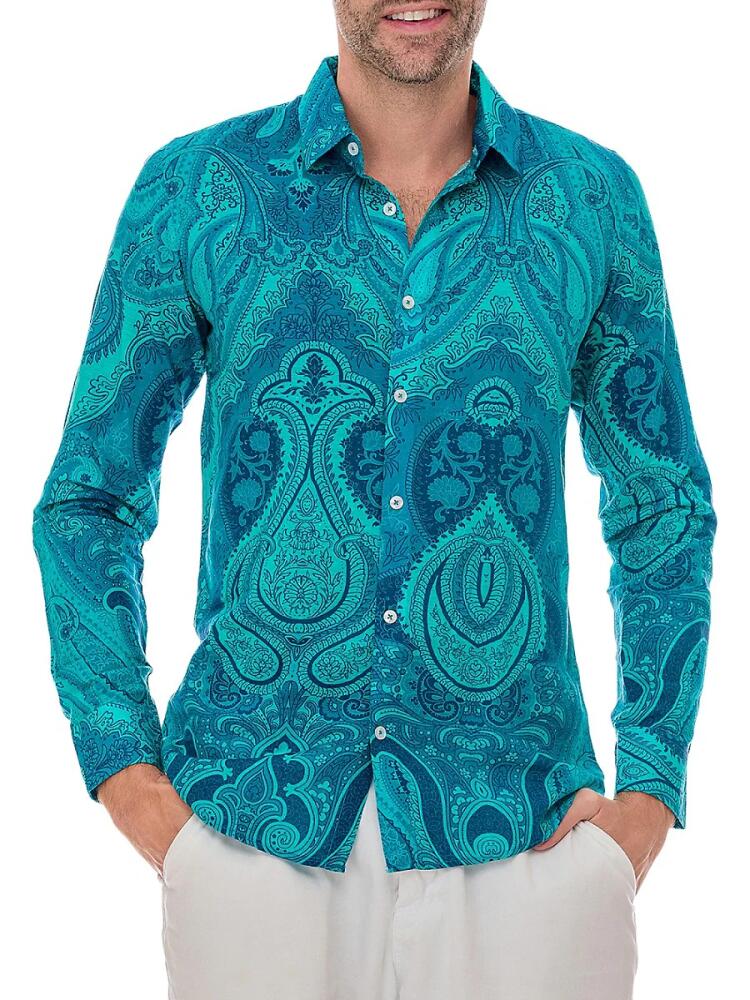 Ranee's Men's Paisley Linen Blend Shirt - Teal Cover