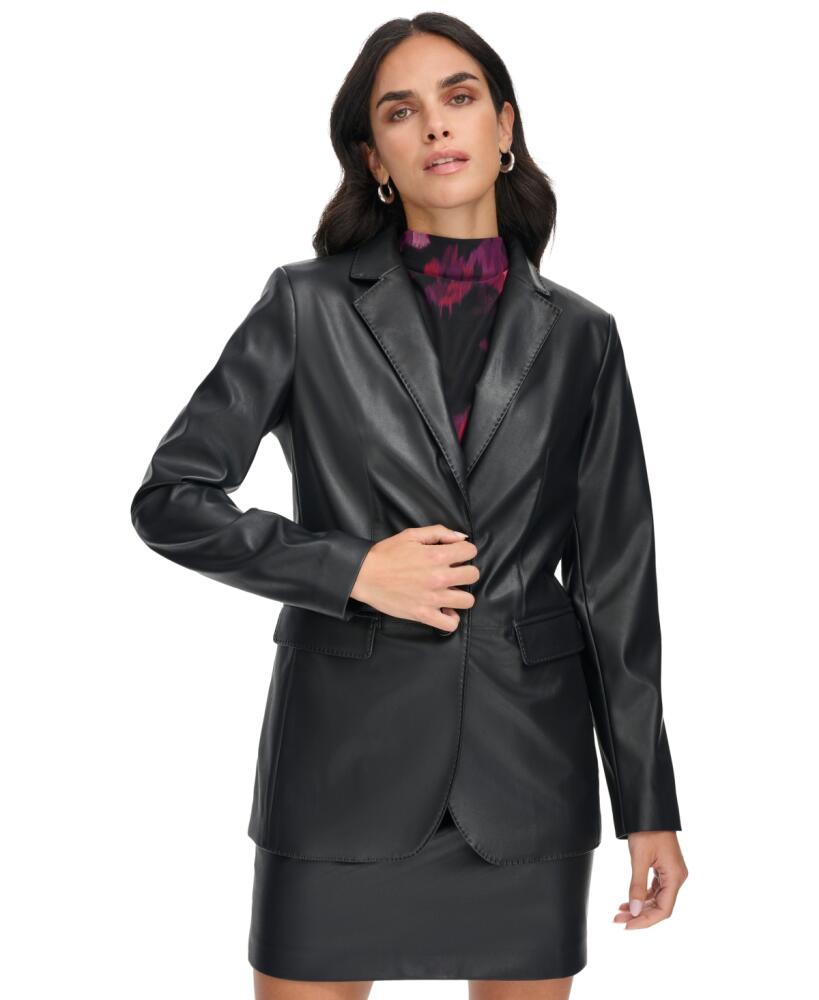 Calvin Klein Women's Two-Button Faux-Leather Blazer - Black Cover