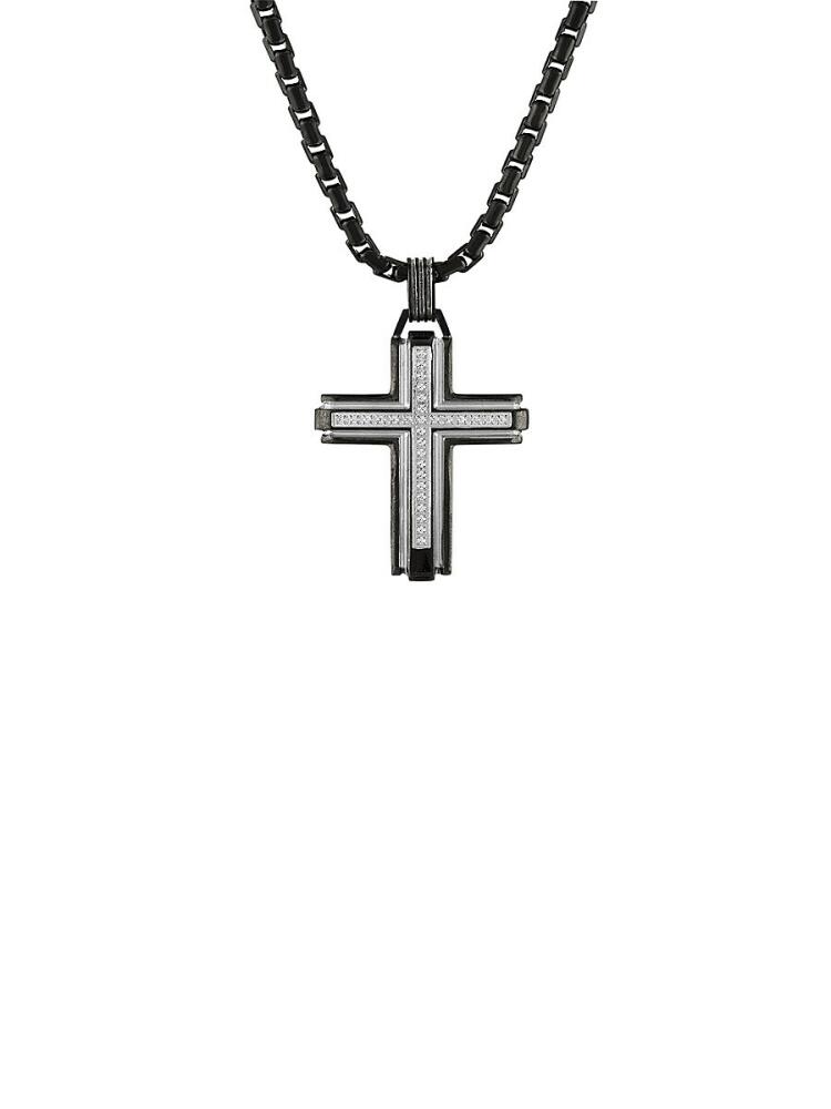 Esquire Men's Two Tone Stainless Steel & 0.16 TCW Diamond Cross Pendant Necklace Cover