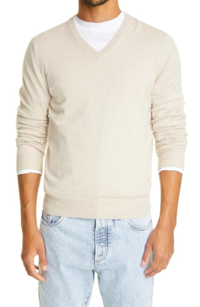 Brunello Cucinelli Men's V-Neck Cashmere Sweater in Sand Cover