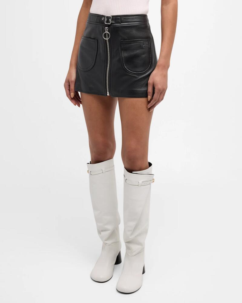 Courreges Buckle Zip-Front Leather Mini Skirt Cover