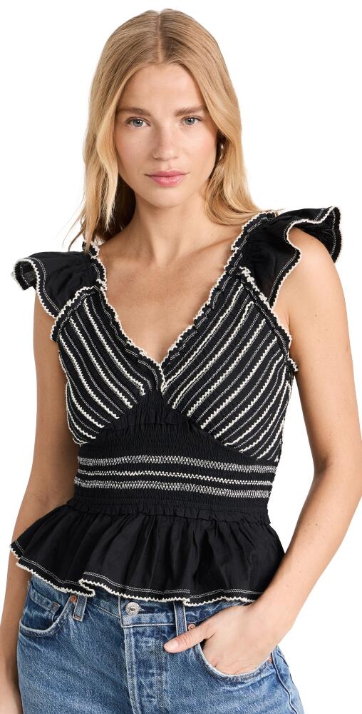 Sea Mable Cambric Flutter Sleeve Pleated Top Black Cover