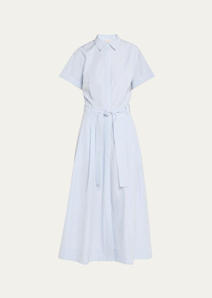 Lafayette 148 New York Belted Striped Cotton Midi Shirtdress Cover