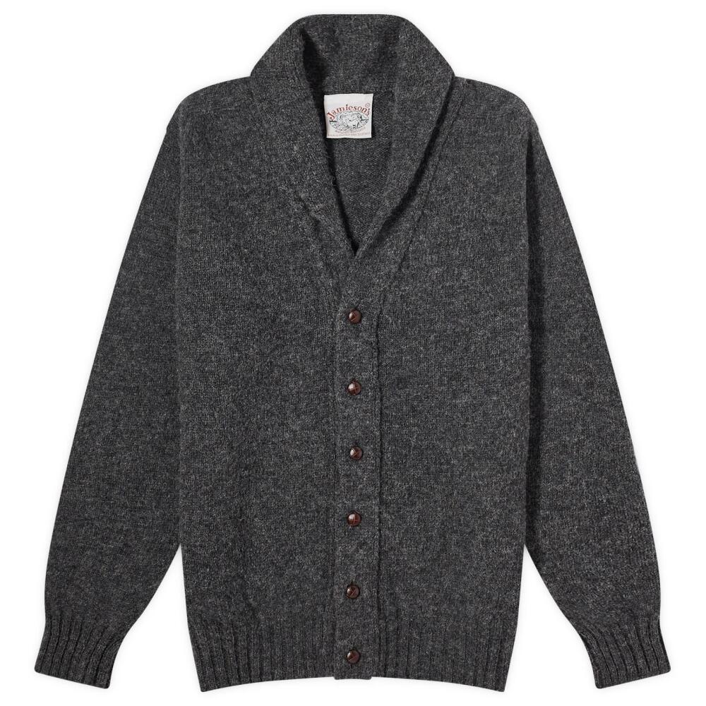 Jamieson's of Shetland Men's Elbow Patch Shawl Collar Cardigan in Charcoal Cover