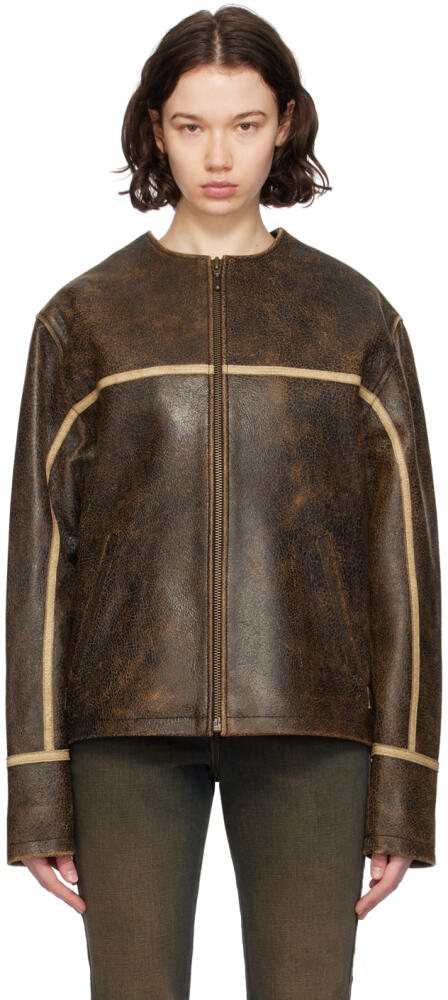 GUESS USA Brown Crackle Leather Jacket Cover