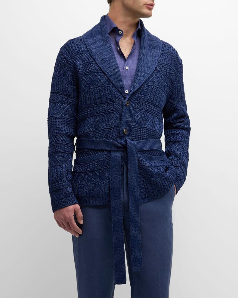 Ralph Lauren Purple Label Men's Textured Silk-Cotton Belted Cardigan Cover