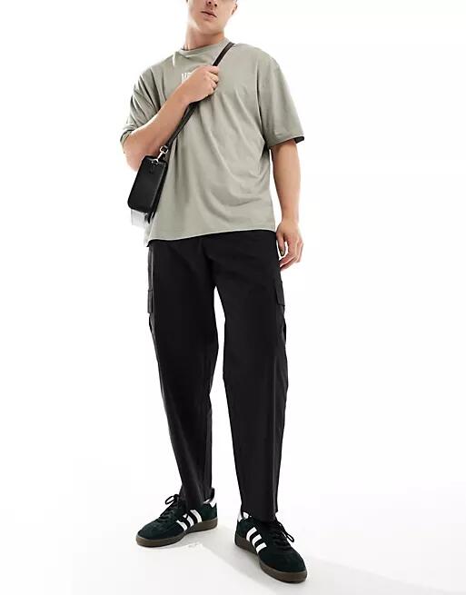 Selected Homme wide barrel fit cargo pants in black Cover