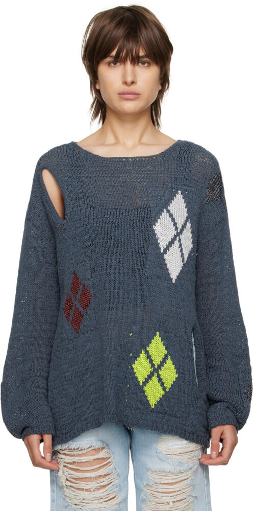 OPEN YY Blue Argyle Sweater Cover