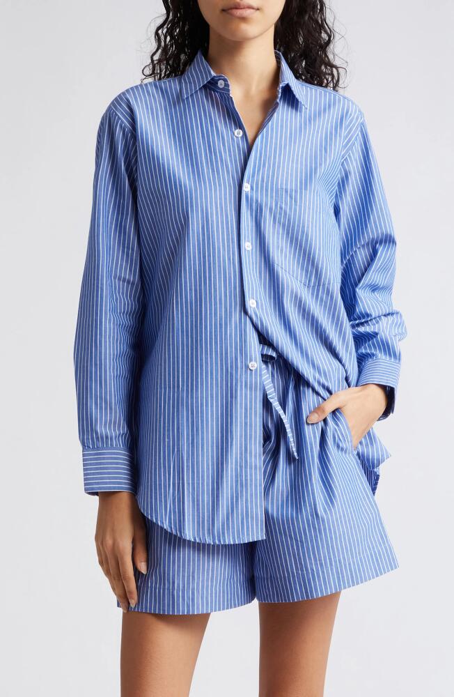 MILLE Sofia Long Sleeve Burnout Lace Button-Up Shirt in Harbor Stripe Cover