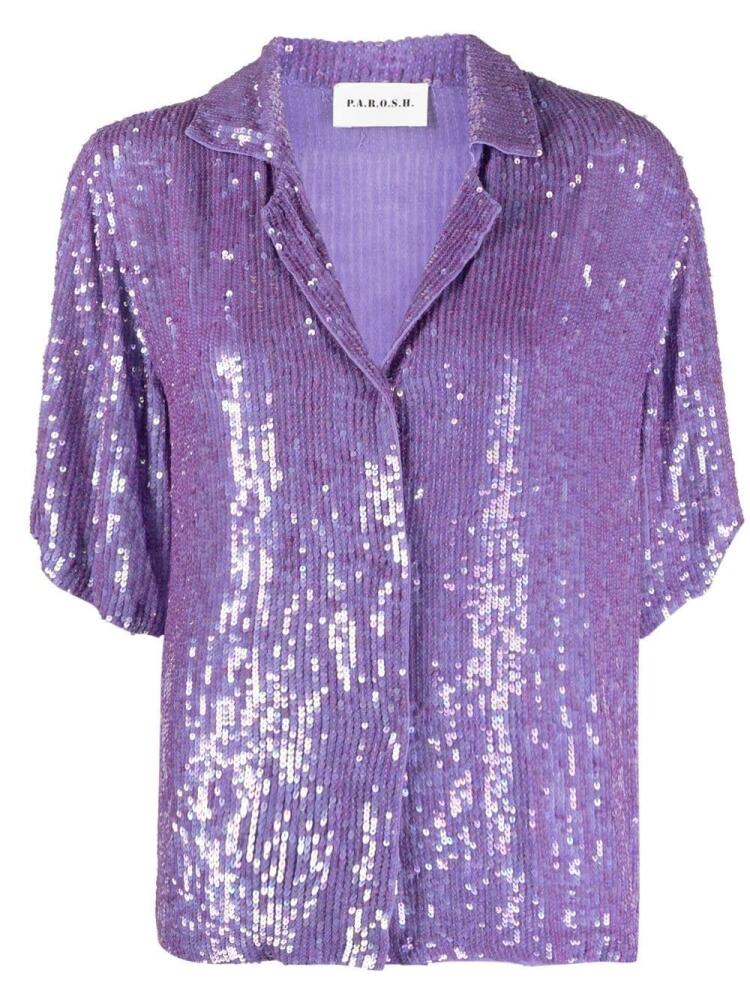 P.A.R.O.S.H. sequinned short-sleeve shirt - Purple Cover