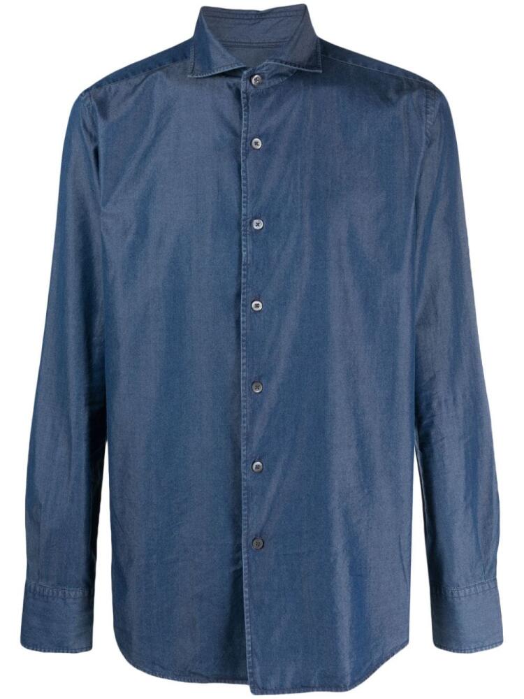 Canali spread-collar cotton-blend shirt - Blue Cover