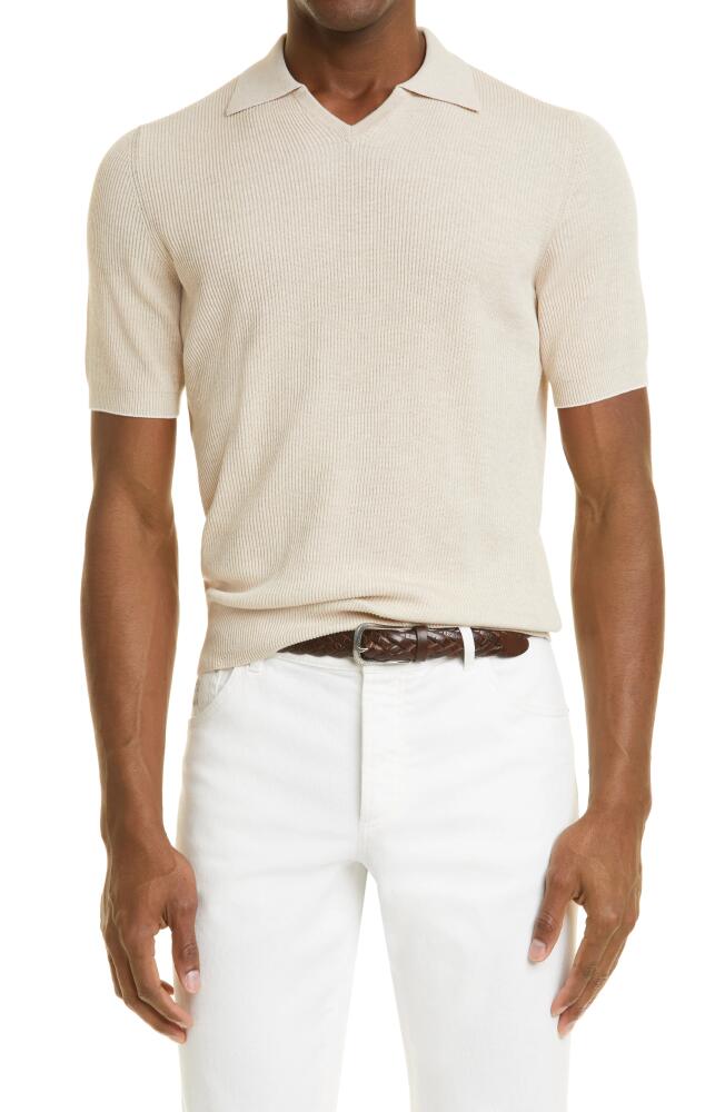 Brunello Cucinelli Short Sleeve Polo Sweater in Cv927 Sand Cover