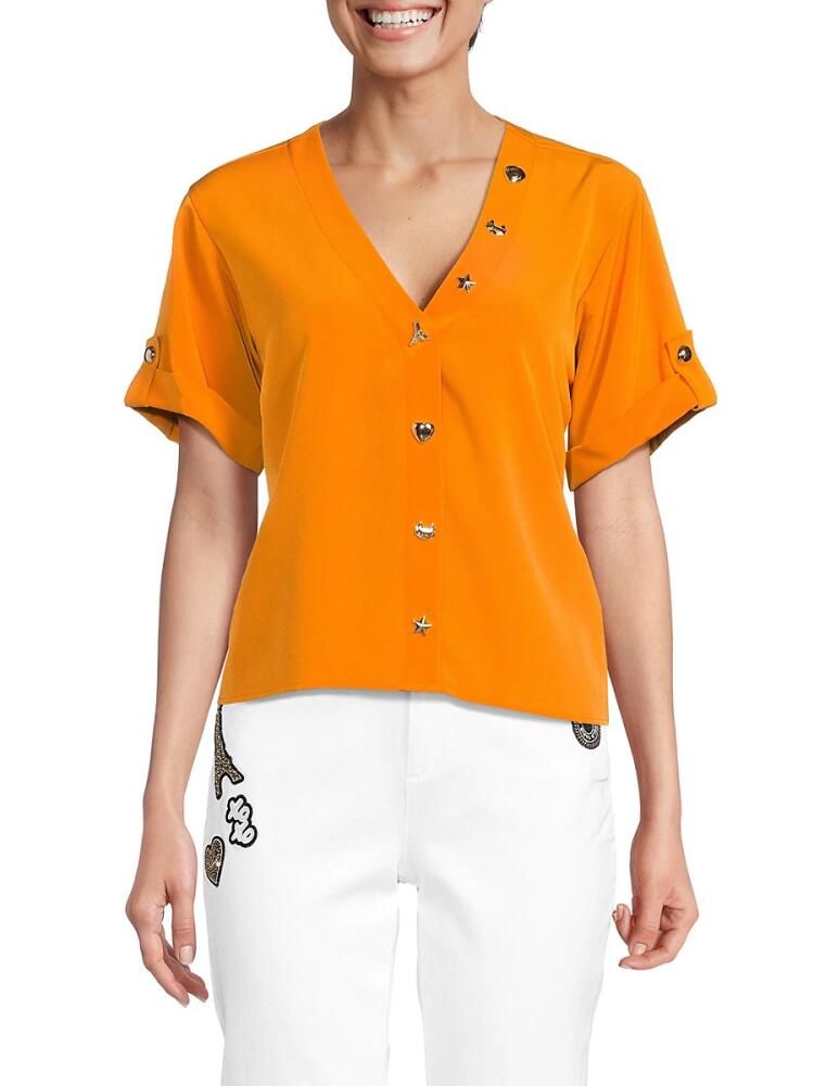 Karl Lagerfeld Paris Women's V Neck Top - Orange Cover