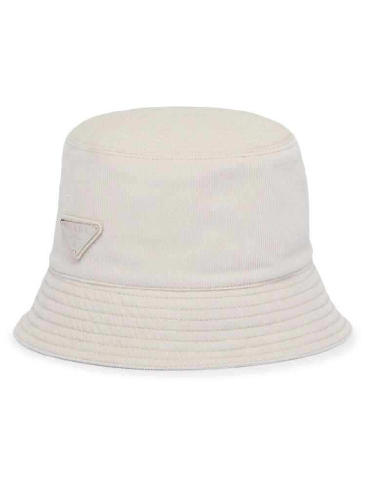 Prada triangle-logo corduroy bucket hat - Neutrals Cover