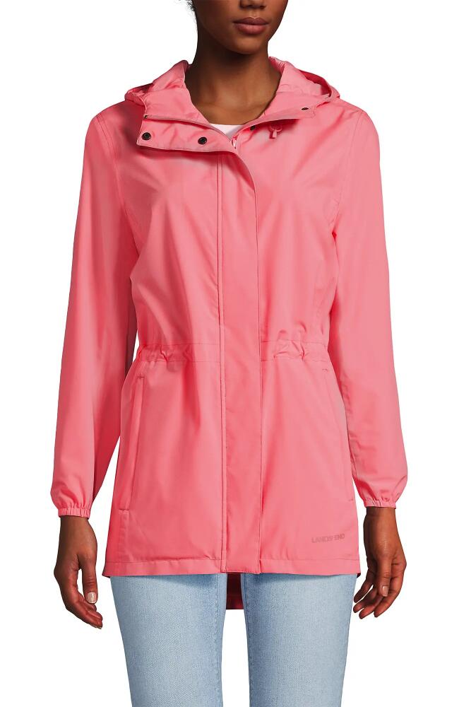 Lands' End Waterproof Hooded Packable Raincoat in Carmine Coral Cover