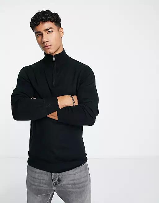 French Connection soft touch half zip sweater in black Cover