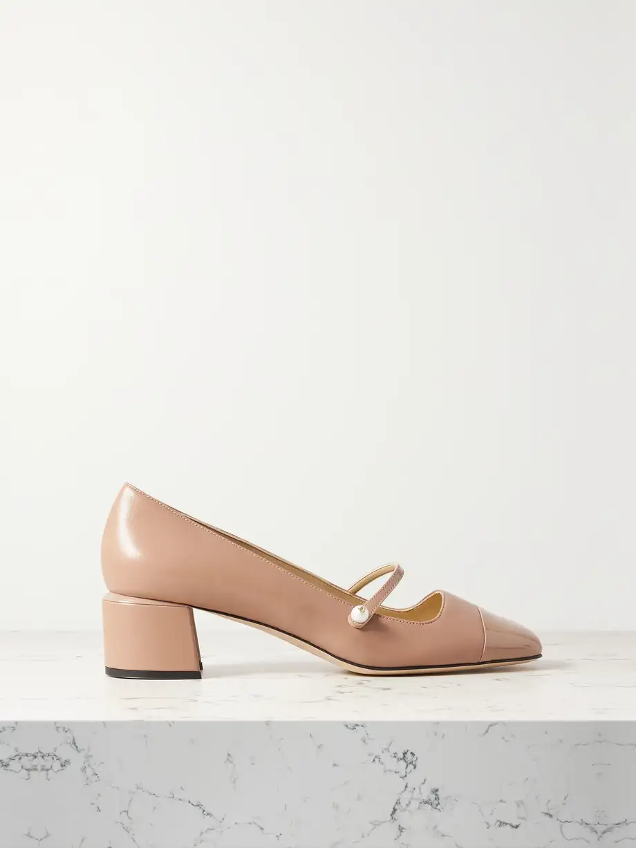 Jimmy Choo - Elisa 45 Embellished Patent-trimmed Leather Mary Jane Pumps - Neutrals Cover