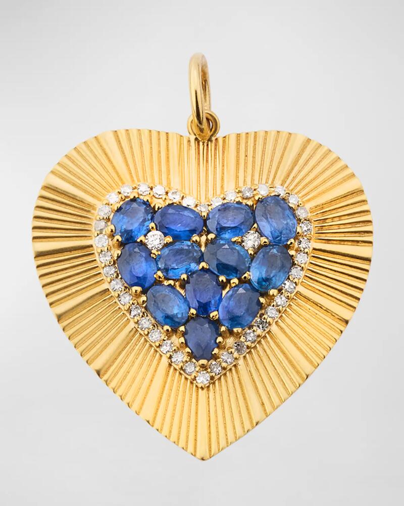 Siena Jewelry 14K Yellow Gold Blue Sapphire and Diamond Fluted Heart Charm Cover