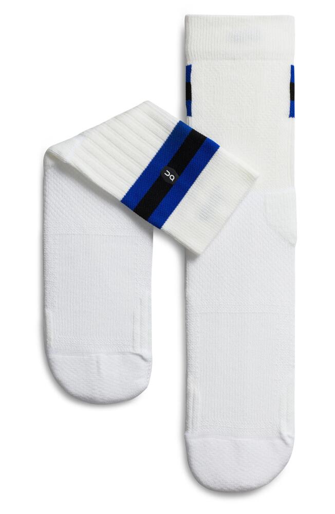 On Tennis Crew Socks in White/Indigo Cover