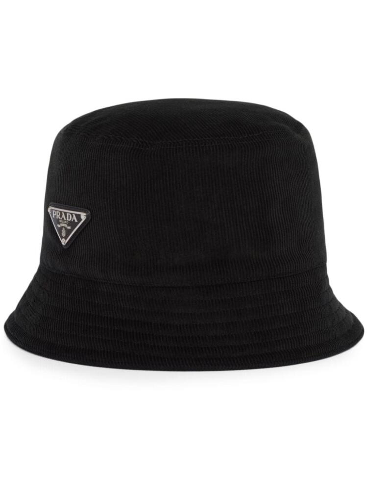 Prada triangle-logo corduroy bucket hat - Black Cover