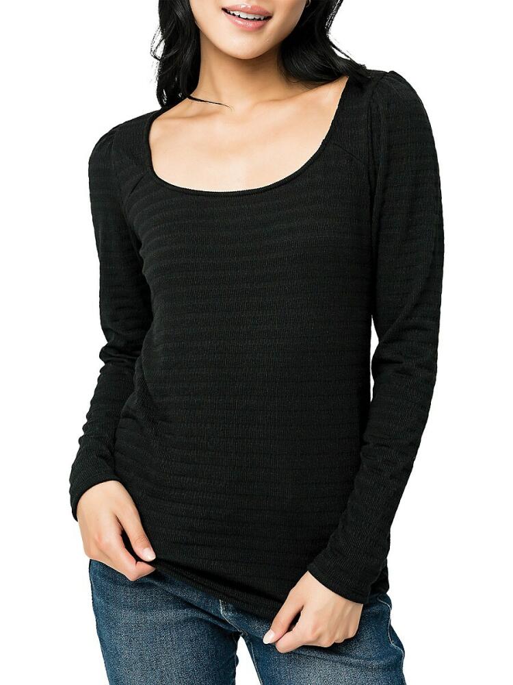 gibsonlook Women's Puff Sleeve Stripe Top - Black Cover