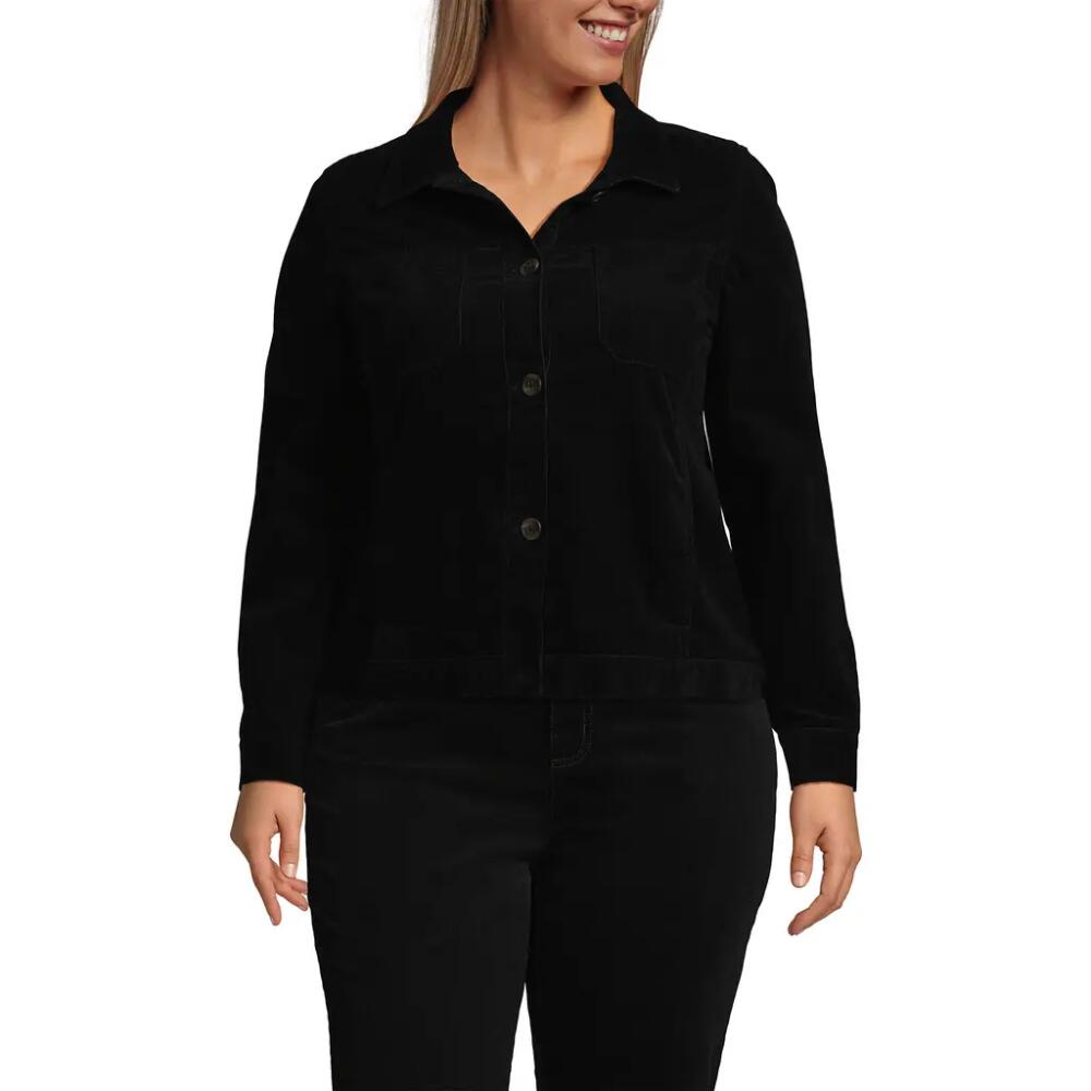 Lands' End Plus Size Corduroy Cropped Button Front Jacket in Black Cover