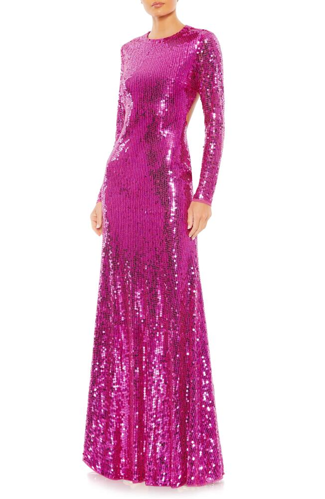 Mac Duggal Sequin Open Back Long Sleeve Column Gown in Fuchsia Cover