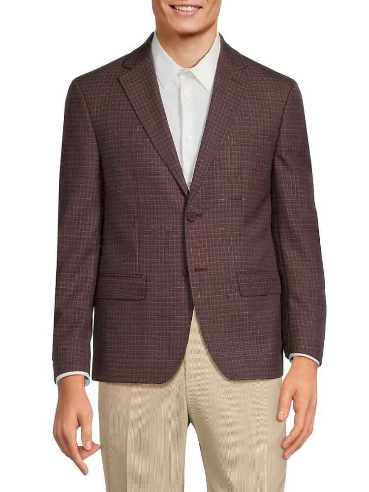 Calvin Klein Men's Checked Wool Blend Slim Fit Blazer - Wine Cover