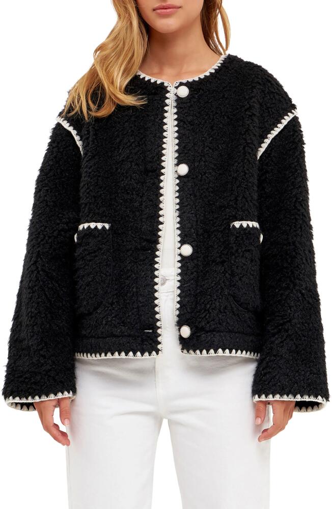 English Factory Premium Contrast Trim Faux Shearling Jacket in Black Cover