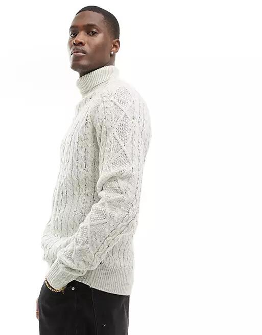 French Connection wool mix cable turtle neck sweater in ecru-White Cover