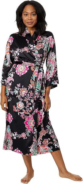 N by Natori Jaipur Satin Robe (Black Multi) Women's Robe Cover