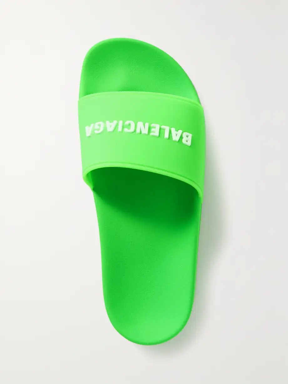 Balenciaga - Pool Logo-embossed Neon Rubber Slides - Green Cover