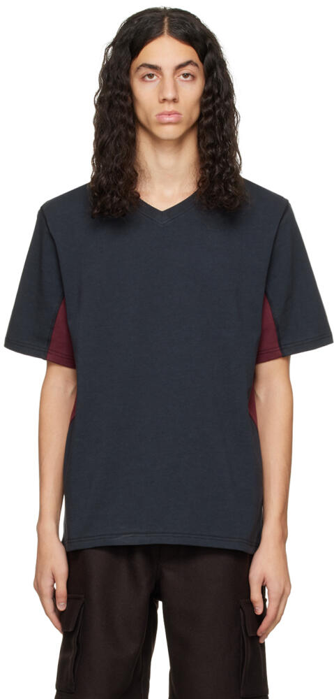 GR10K Navy & Burgundy V-Neck T-Shirt Cover