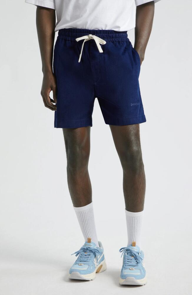 Palm Angels Classic Logo Cotton Corduroy Shorts in Indigo Blue Cover