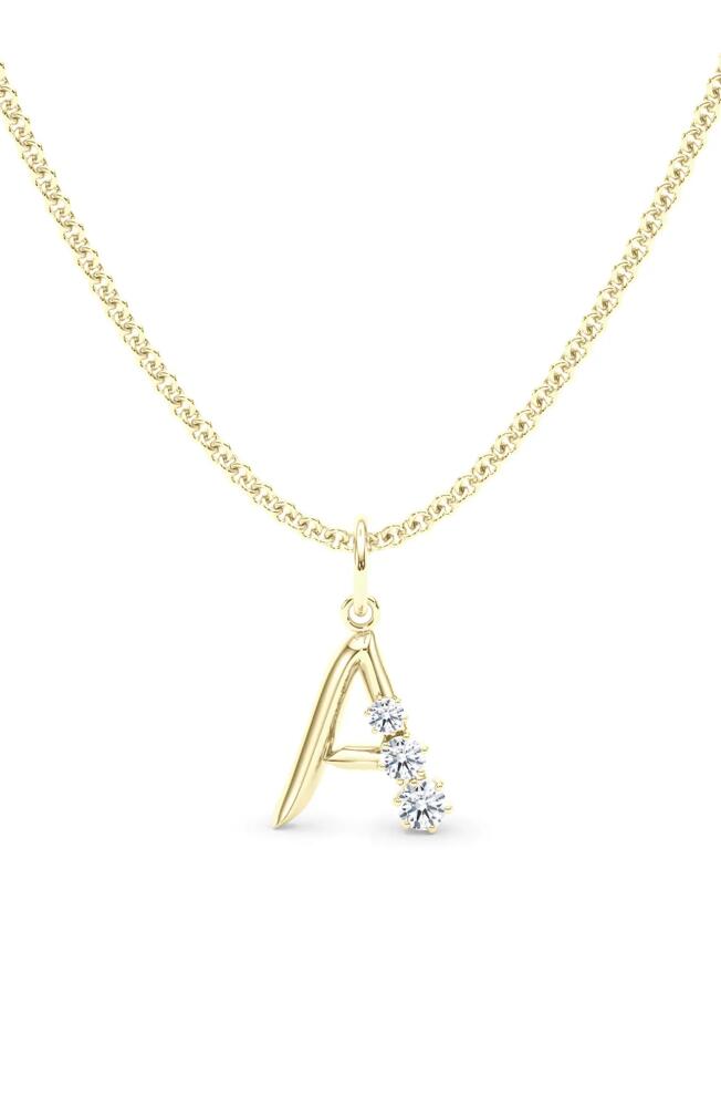 HauteCarat Graduated Lab Created Diamond Initial Letter Pendant Necklace in A - 18K Yellow Gold Cover