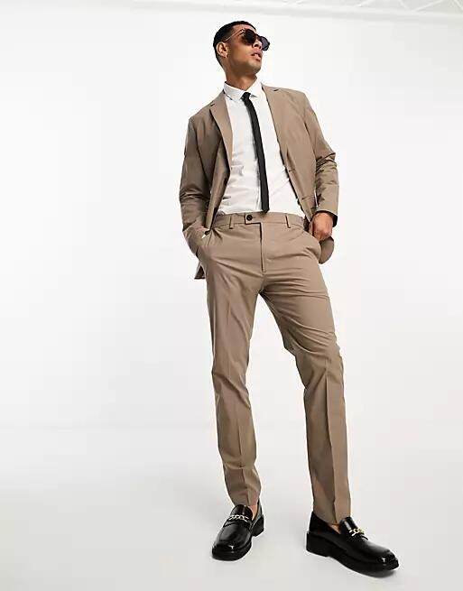 Selected Homme slim fit commuter suit pants in light brown Cover