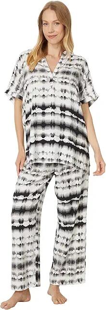 N by Natori Porto Challis pull-Over Top Pajama Set (Black/White) Women's Pajama Sets Cover