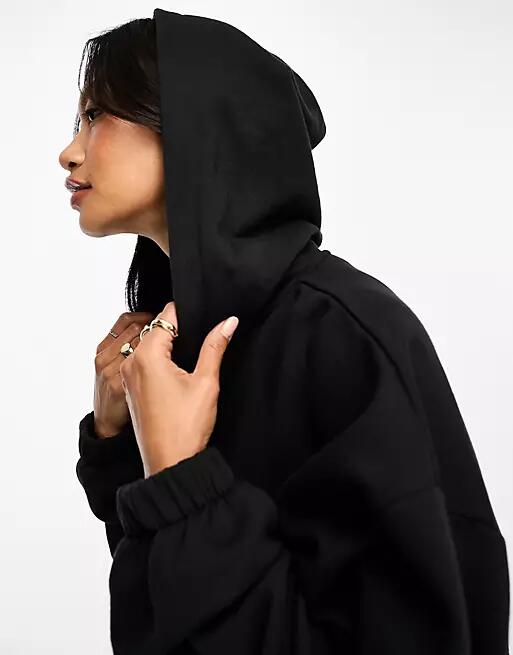 ASOS DESIGN oversized zip through crop hoodie in black Cover