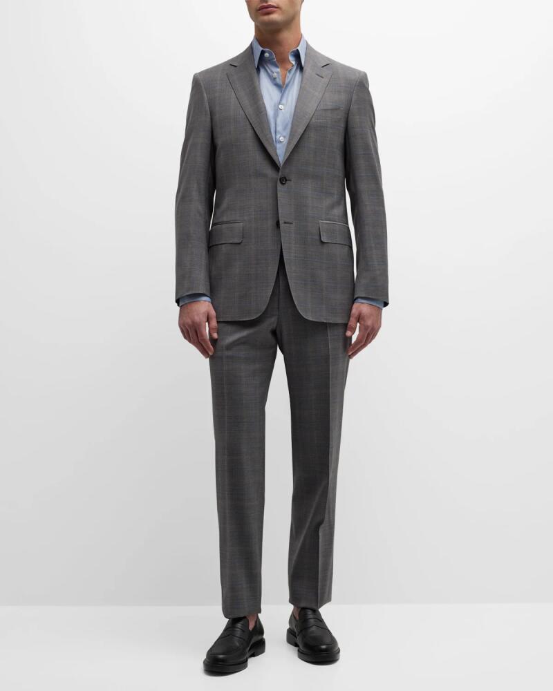 Canali Men's Plaid with Windowpane Wool Suit Cover