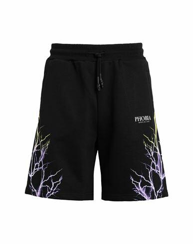 Phobia Archive Black Shorts With Purple And Yellow Lightning Man Shorts & Bermuda Shorts Black Cotton Cover