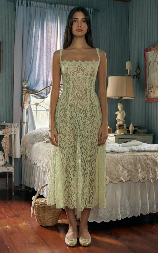 Mirror Palais - The Macaron Lace Midi Dress - Green Cover