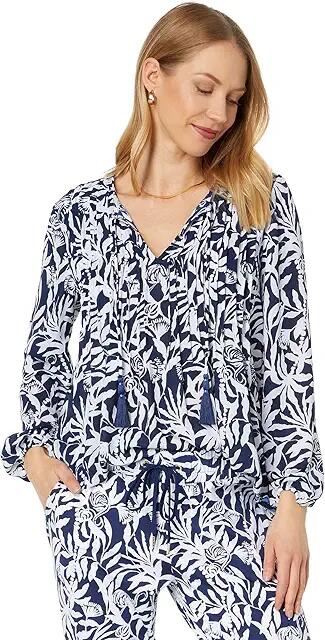 Lilly Pulitzer Marilina Long Sleeve Tunic (Low Tide Navy Flocking To Paradise) Women's Clothing Cover